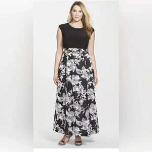 Alex Evenings Black Gray Floral Skirted Gown 8